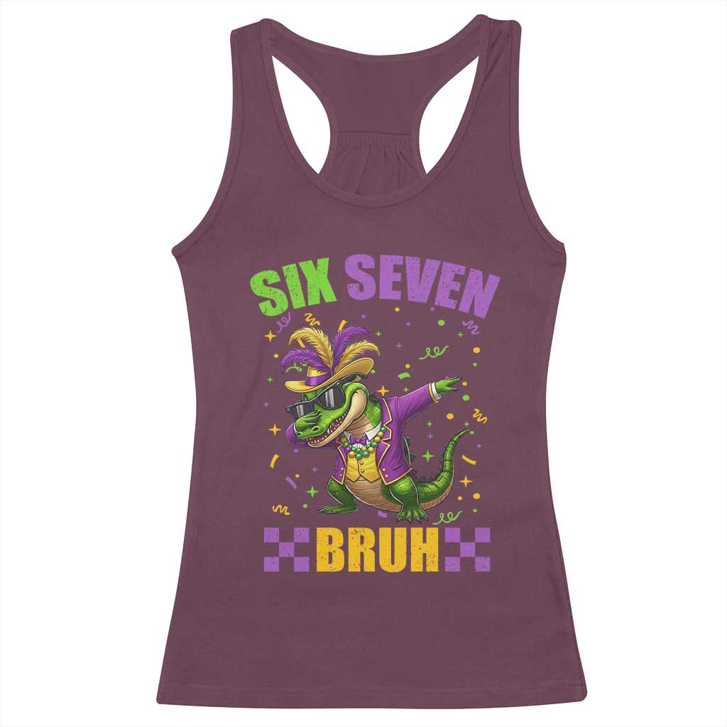 Funny 67 Mardi Gras Alligator Racerback Tank Top Six Seven Bruh Mardigator Dabbing Crocodile