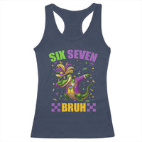 Funny 67 Mardi Gras Alligator Racerback Tank Top Six Seven Bruh Mardigator Dabbing Crocodile
