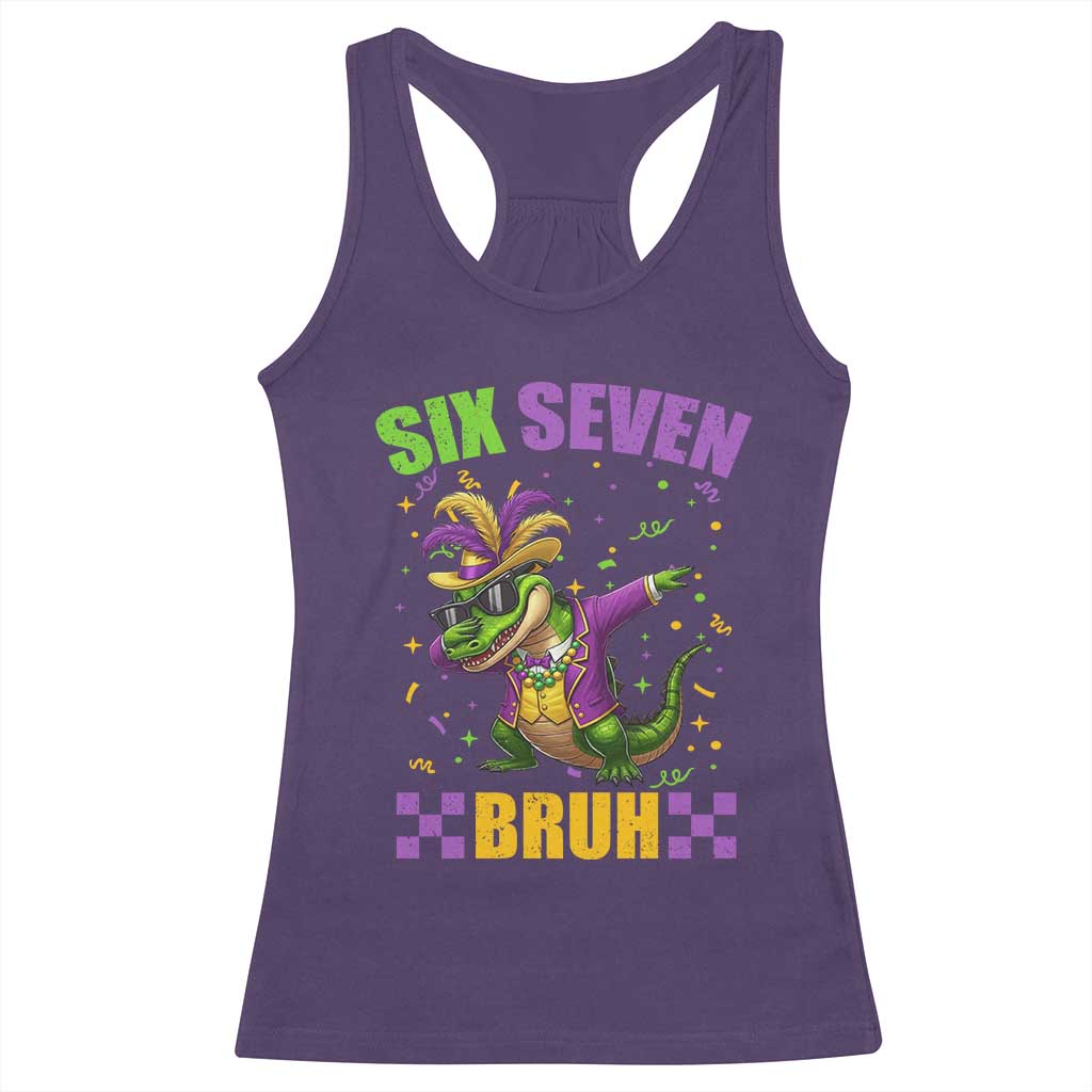 Funny 67 Mardi Gras Alligator Racerback Tank Top Six Seven Bruh Mardigator Dabbing Crocodile