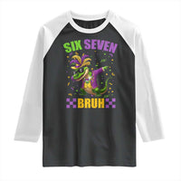 Funny 67 Mardi Gras Alligator Raglan Shirt Six Seven Bruh Mardigator Dabbing Crocodile