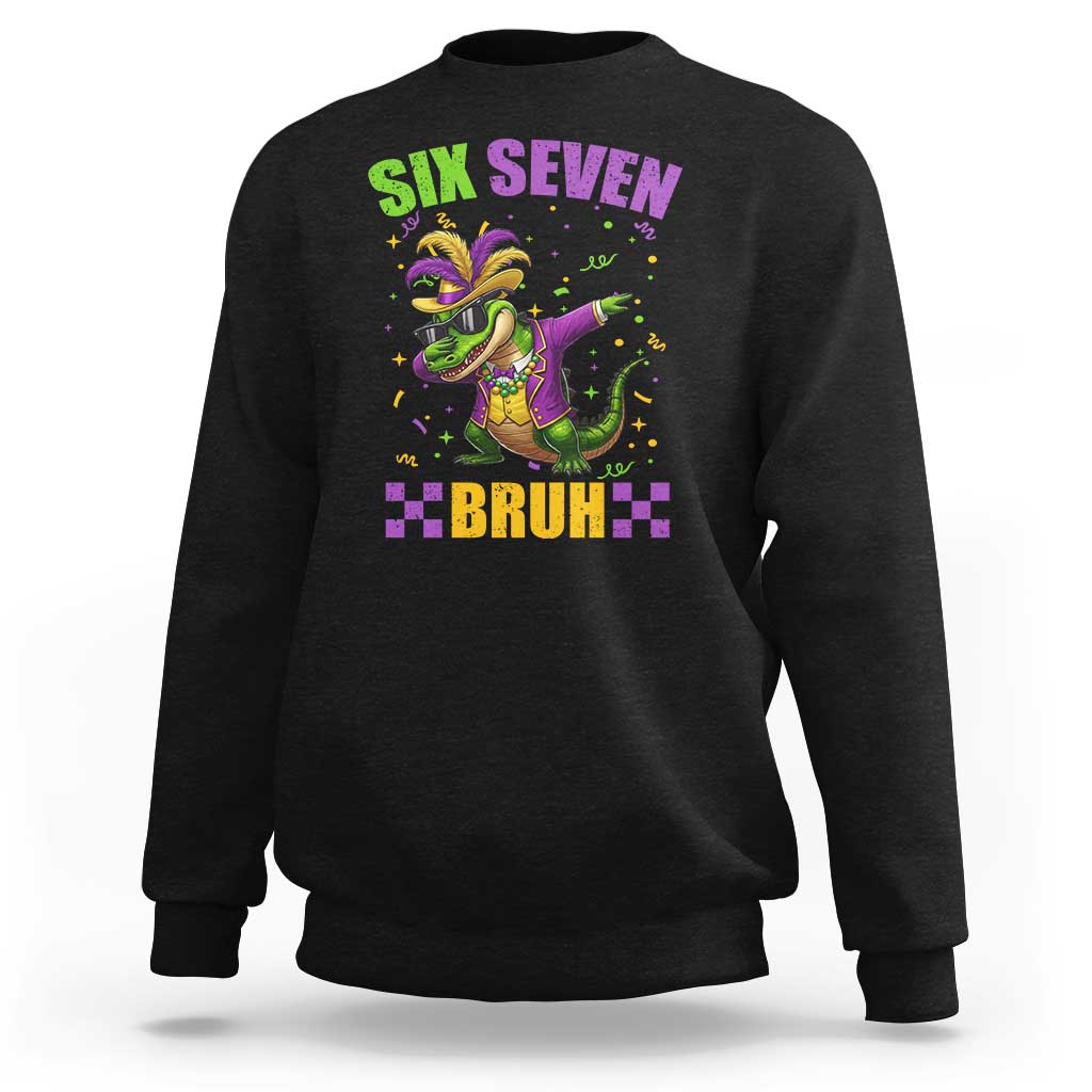 Funny 67 Mardi Gras Alligator Sweatshirt Six Seven Bruh Mardigator Dabbing Crocodile