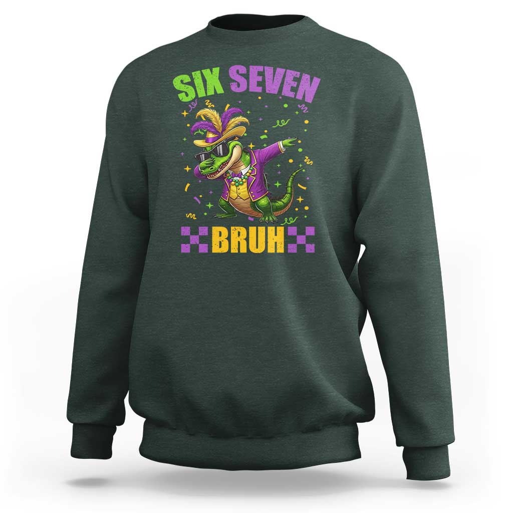Funny 67 Mardi Gras Alligator Sweatshirt Six Seven Bruh Mardigator Dabbing Crocodile