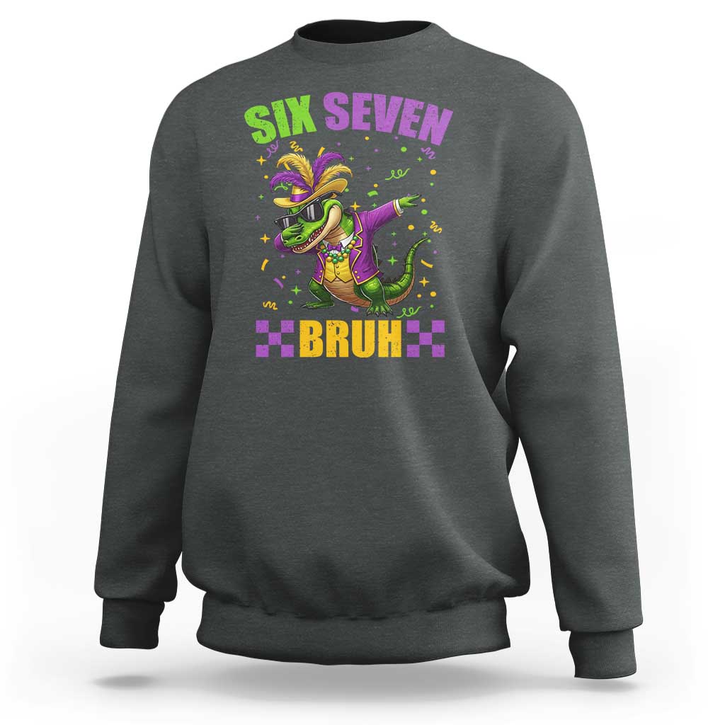 Funny 67 Mardi Gras Alligator Sweatshirt Six Seven Bruh Mardigator Dabbing Crocodile