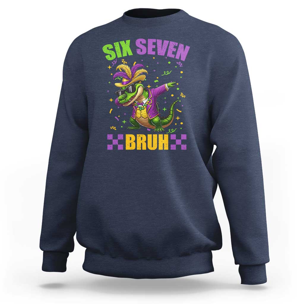Funny 67 Mardi Gras Alligator Sweatshirt Six Seven Bruh Mardigator Dabbing Crocodile