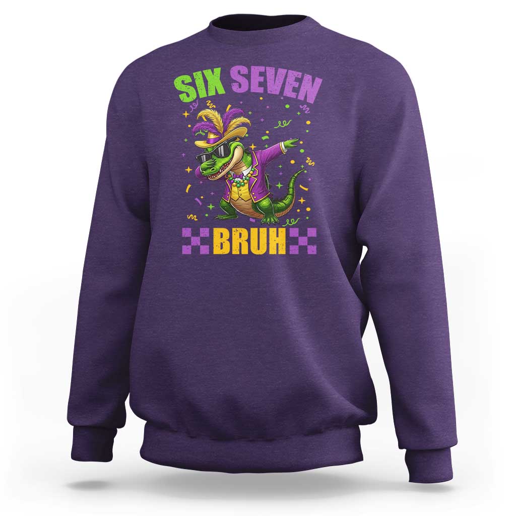 Funny 67 Mardi Gras Alligator Sweatshirt Six Seven Bruh Mardigator Dabbing Crocodile