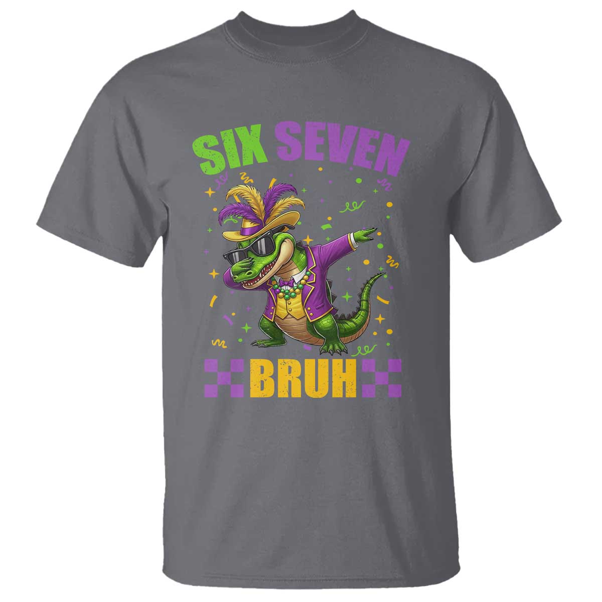 Funny 67 Mardi Gras Alligator T Shirt Six Seven Bruh Mardigator Dabbing Crocodile