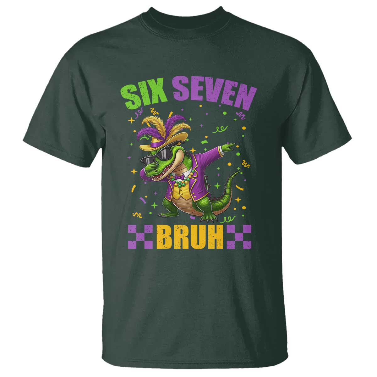 Funny 67 Mardi Gras Alligator T Shirt Six Seven Bruh Mardigator Dabbing Crocodile