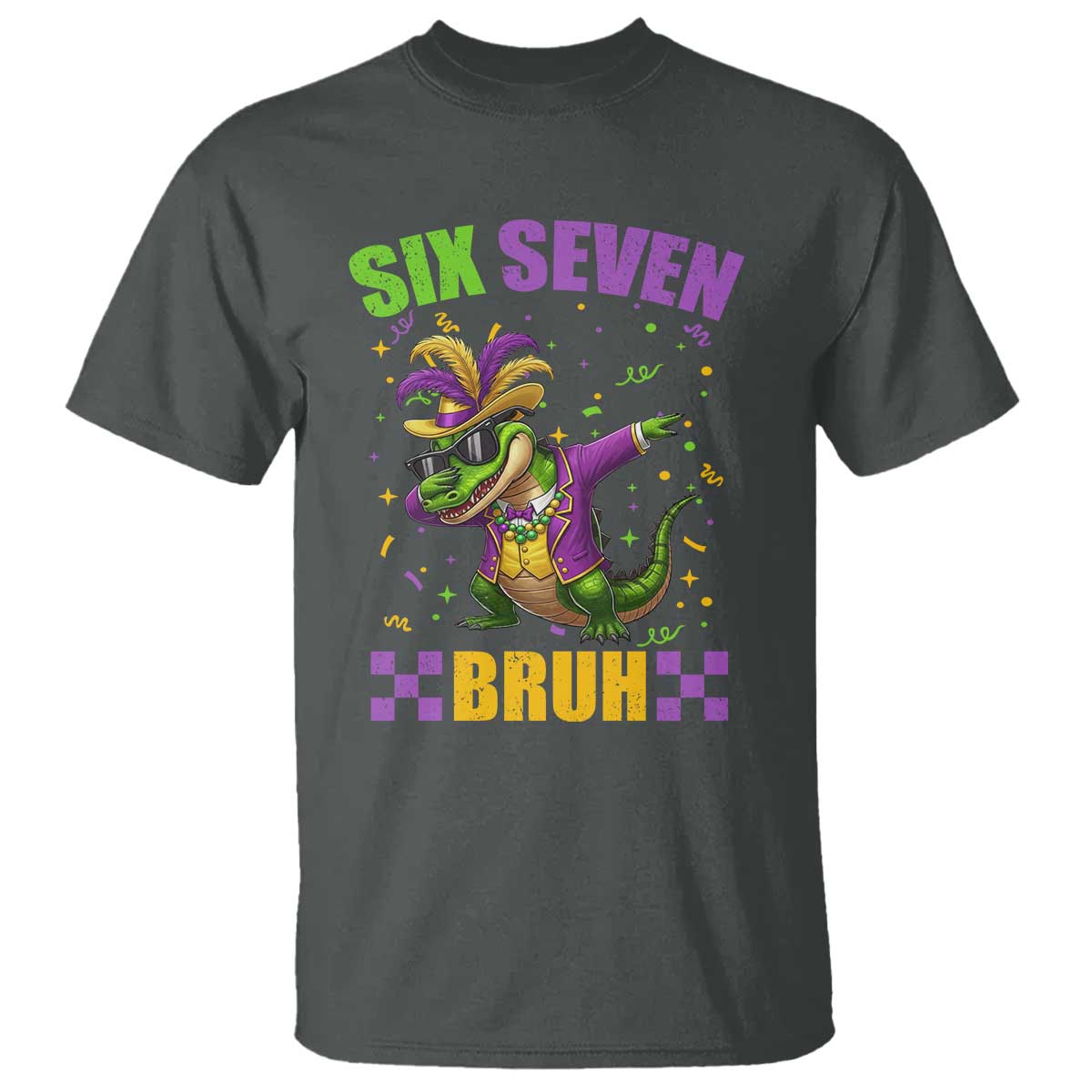Funny 67 Mardi Gras Alligator T Shirt Six Seven Bruh Mardigator Dabbing Crocodile