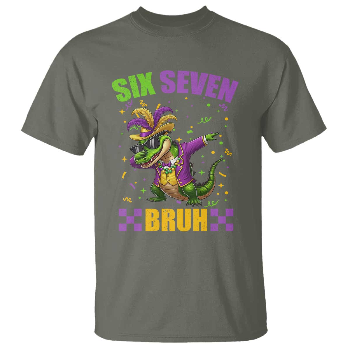 Funny 67 Mardi Gras Alligator T Shirt Six Seven Bruh Mardigator Dabbing Crocodile