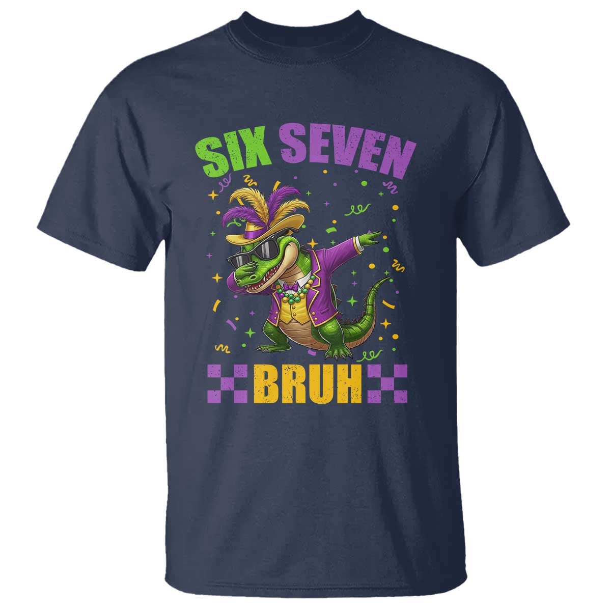 Funny 67 Mardi Gras Alligator T Shirt Six Seven Bruh Mardigator Dabbing Crocodile