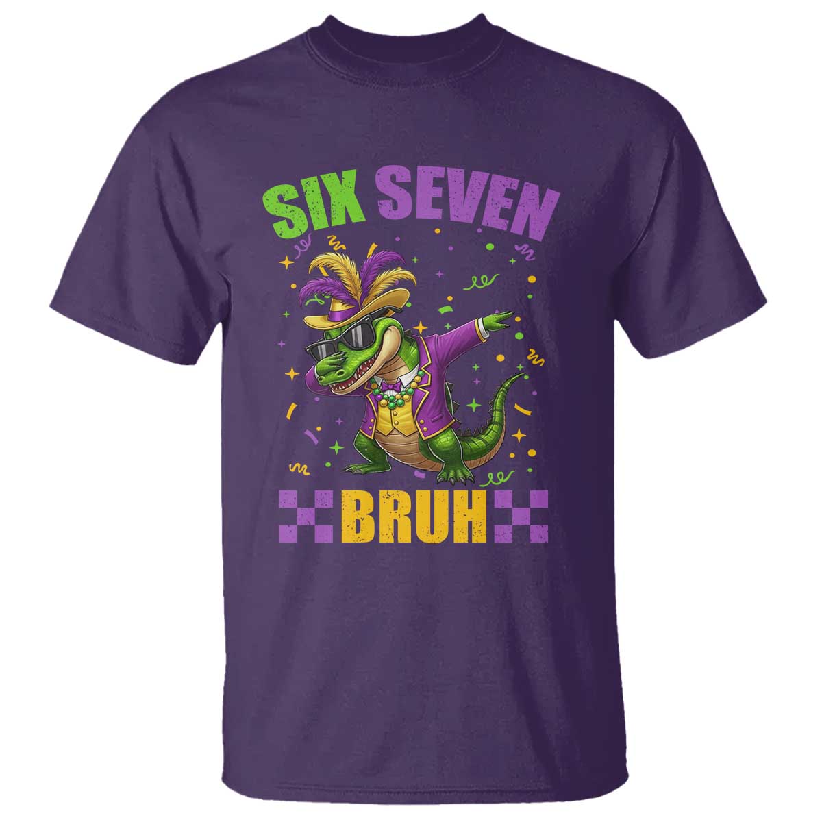 Funny 67 Mardi Gras Alligator T Shirt Six Seven Bruh Mardigator Dabbing Crocodile