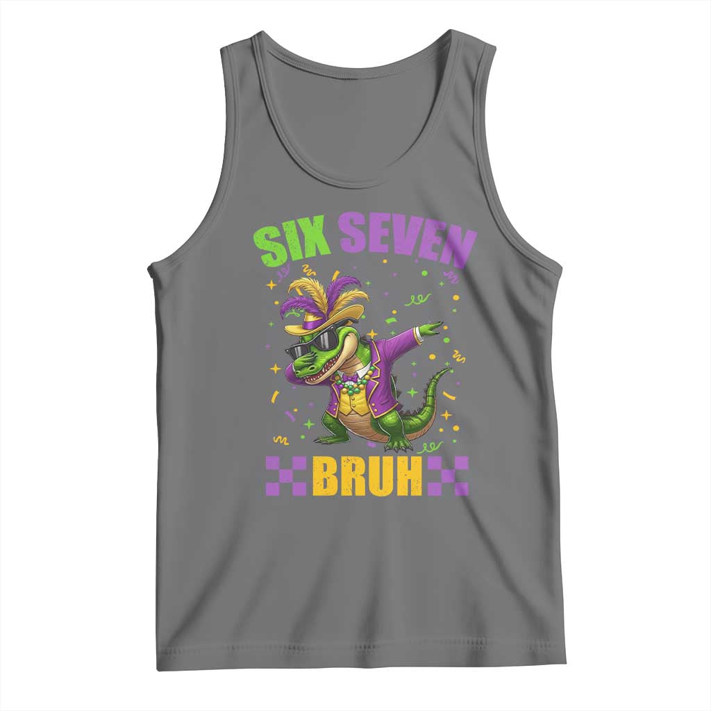 Funny 67 Mardi Gras Alligator Tank Top Six Seven Bruh Mardigator Dabbing Crocodile
