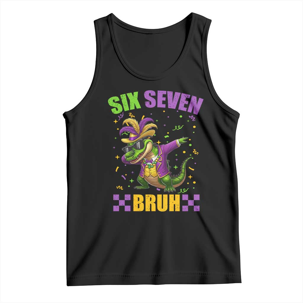 Funny 67 Mardi Gras Alligator Tank Top Six Seven Bruh Mardigator Dabbing Crocodile