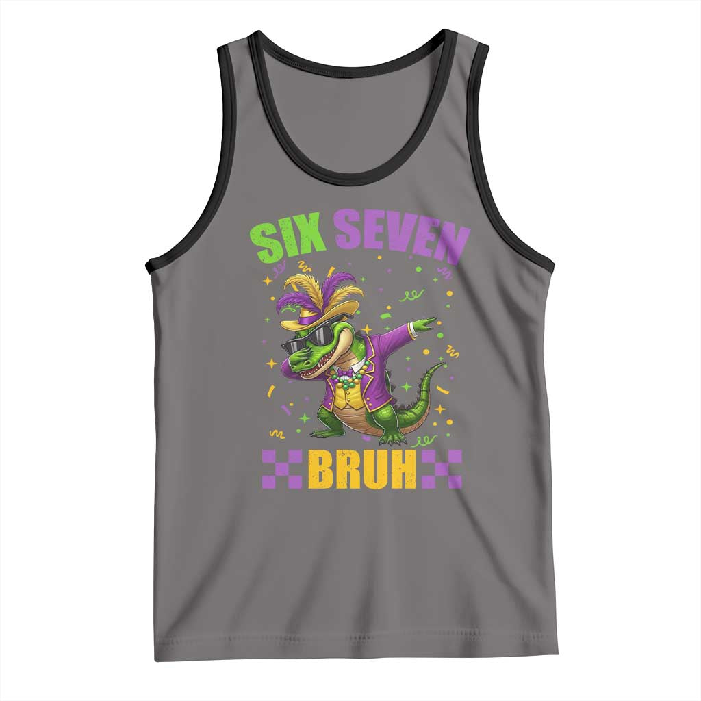 Funny 67 Mardi Gras Alligator Tank Top Six Seven Bruh Mardigator Dabbing Crocodile