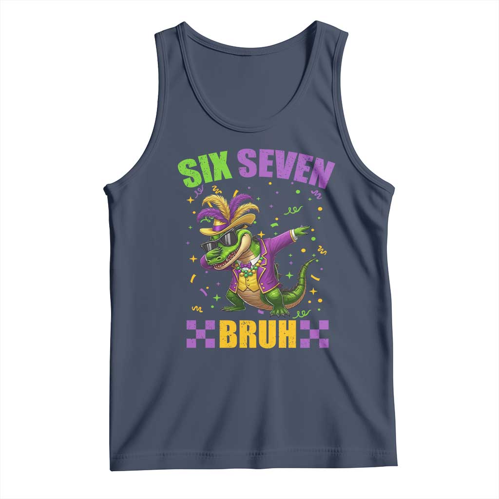Funny 67 Mardi Gras Alligator Tank Top Six Seven Bruh Mardigator Dabbing Crocodile