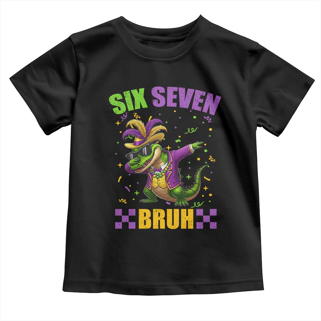 Funny 67 Mardi Gras Alligator Toddler T Shirt Six Seven Bruh Mardigator Dabbing Crocodile