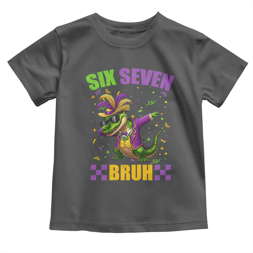 Funny 67 Mardi Gras Alligator Toddler T Shirt Six Seven Bruh Mardigator Dabbing Crocodile