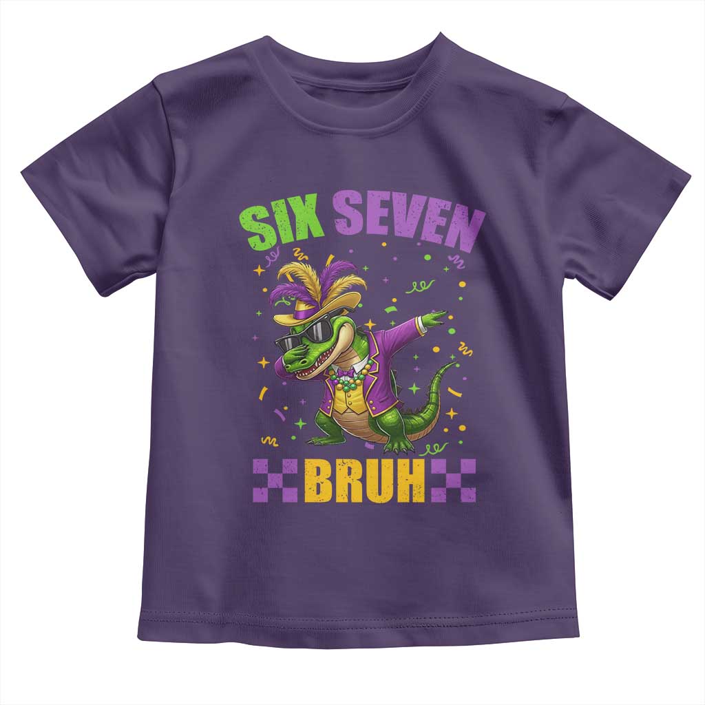 Funny 67 Mardi Gras Alligator Toddler T Shirt Six Seven Bruh Mardigator Dabbing Crocodile