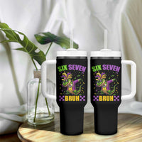 Funny 67 Mardi Gras Alligator Tumbler With Handle Six Seven Bruh Mardigator Dabbing Crocodile