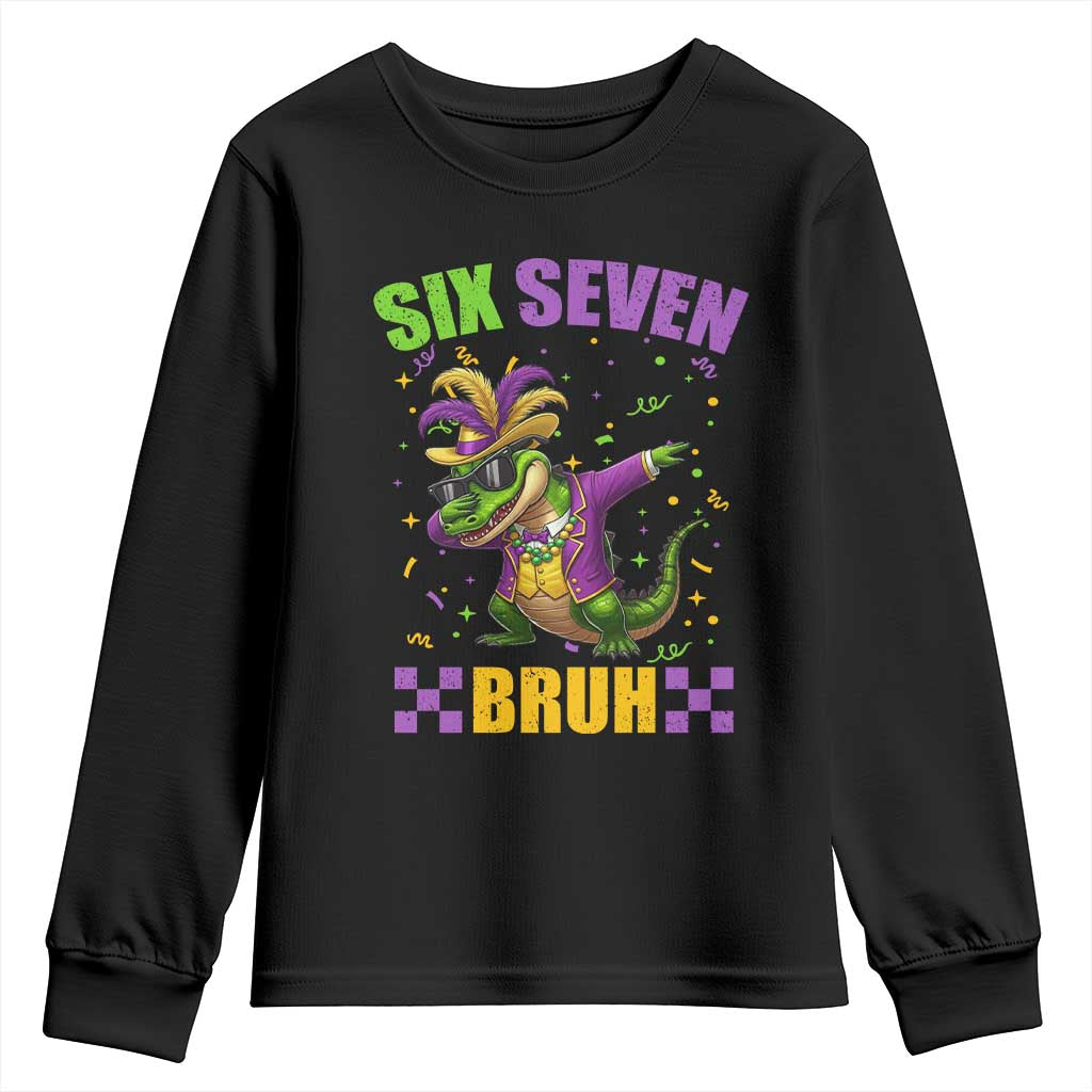 Funny 67 Mardi Gras Alligator Youth Sweatshirt Six Seven Bruh Mardigator Dabbing Crocodile