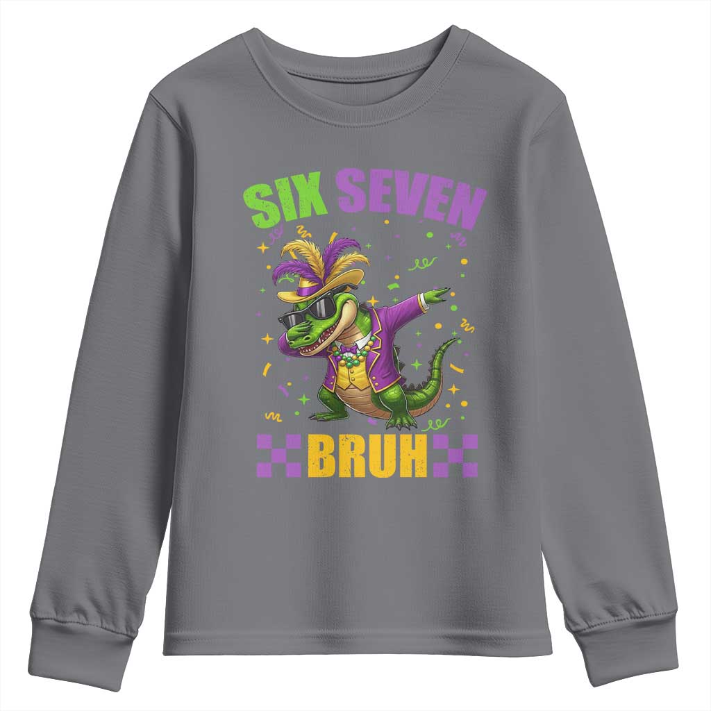 Funny 67 Mardi Gras Alligator Youth Sweatshirt Six Seven Bruh Mardigator Dabbing Crocodile