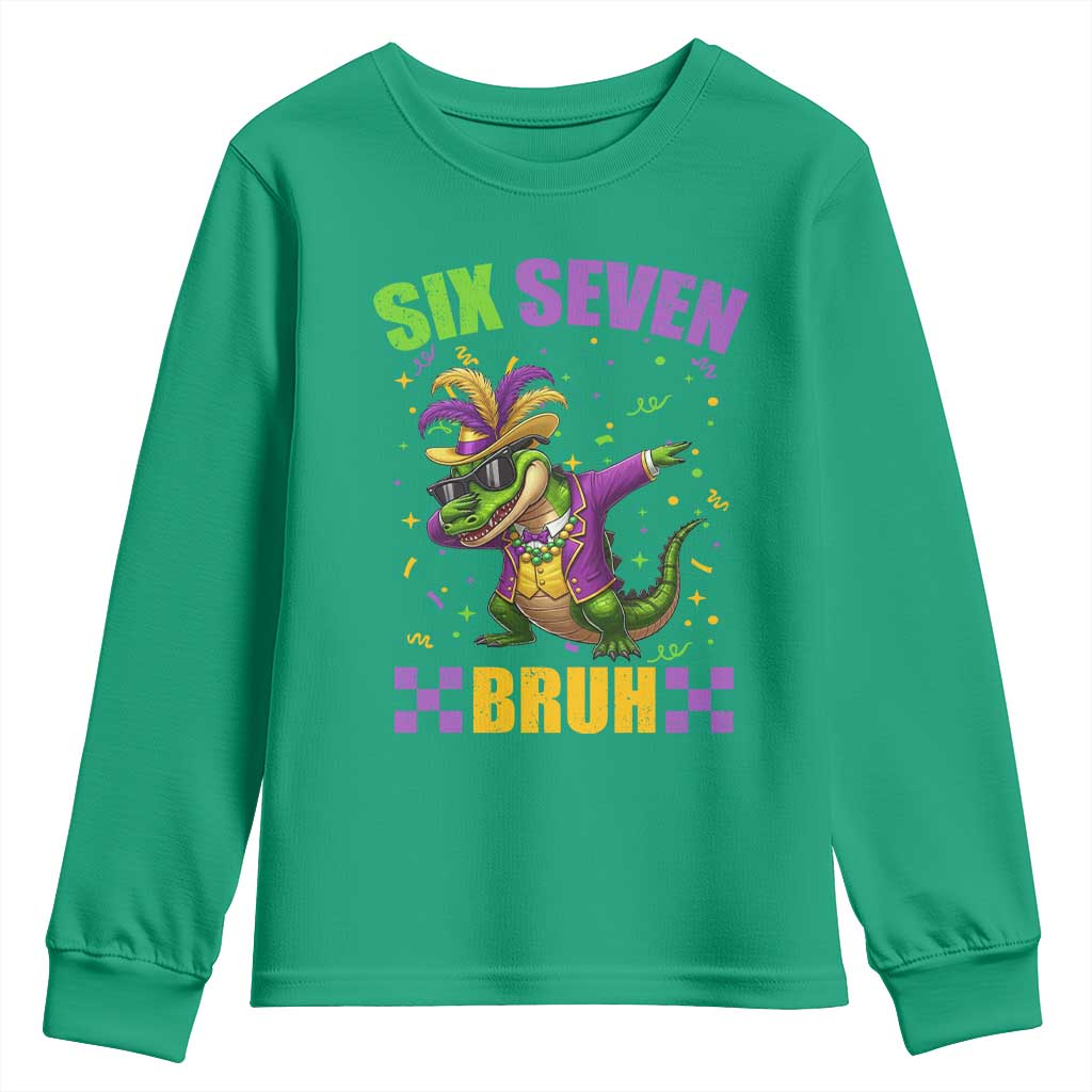 Funny 67 Mardi Gras Alligator Youth Sweatshirt Six Seven Bruh Mardigator Dabbing Crocodile
