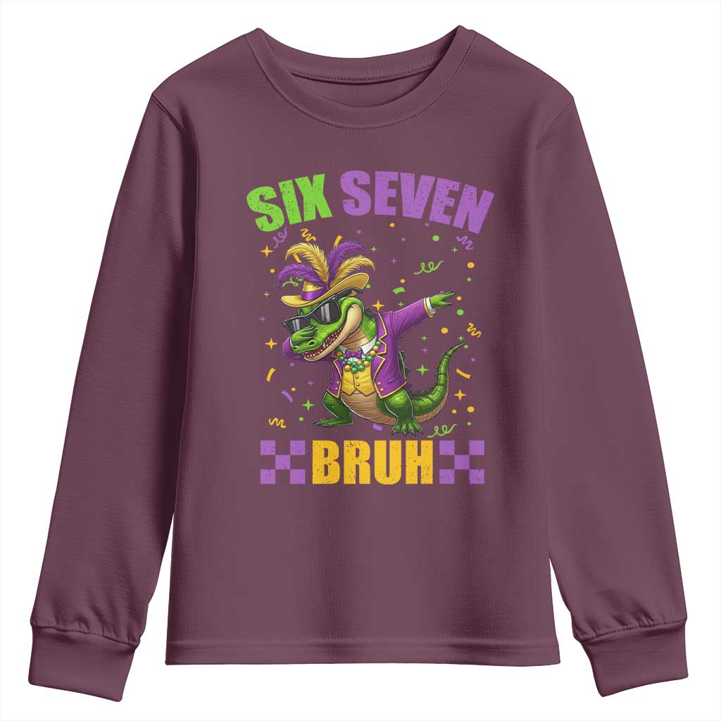 Funny 67 Mardi Gras Alligator Youth Sweatshirt Six Seven Bruh Mardigator Dabbing Crocodile