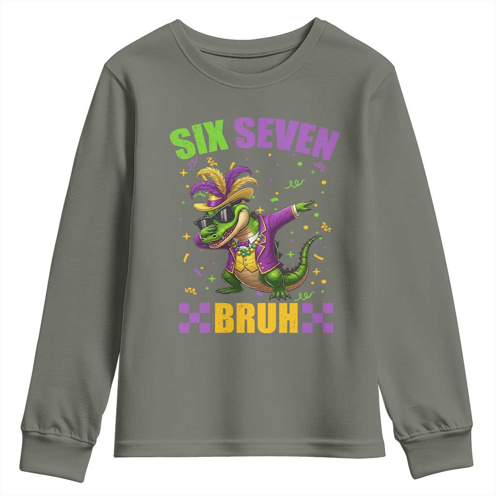 Funny 67 Mardi Gras Alligator Youth Sweatshirt Six Seven Bruh Mardigator Dabbing Crocodile