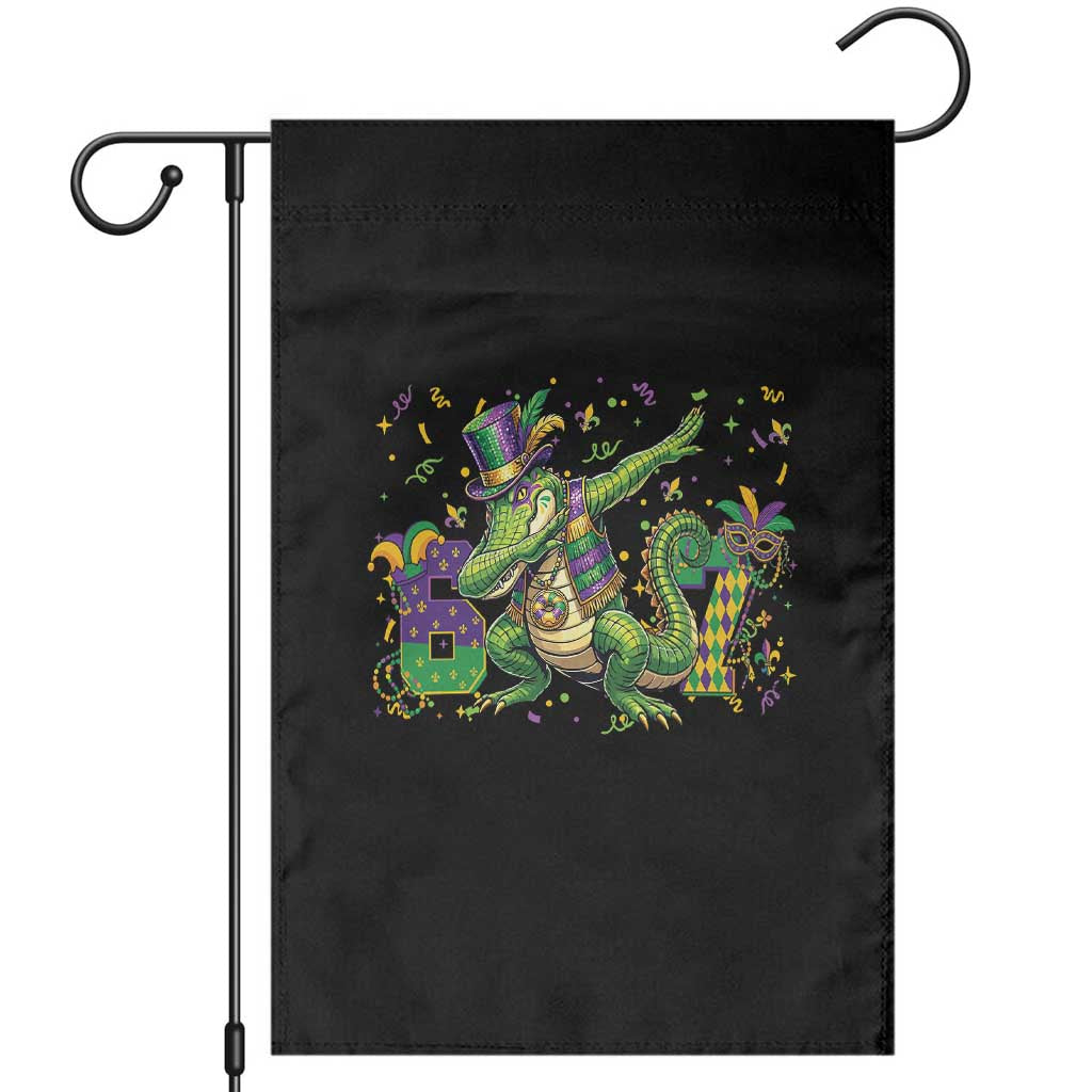 Funny Dabbing Alligator 67 Mardi Gras Six Seven Meme Garden Flag