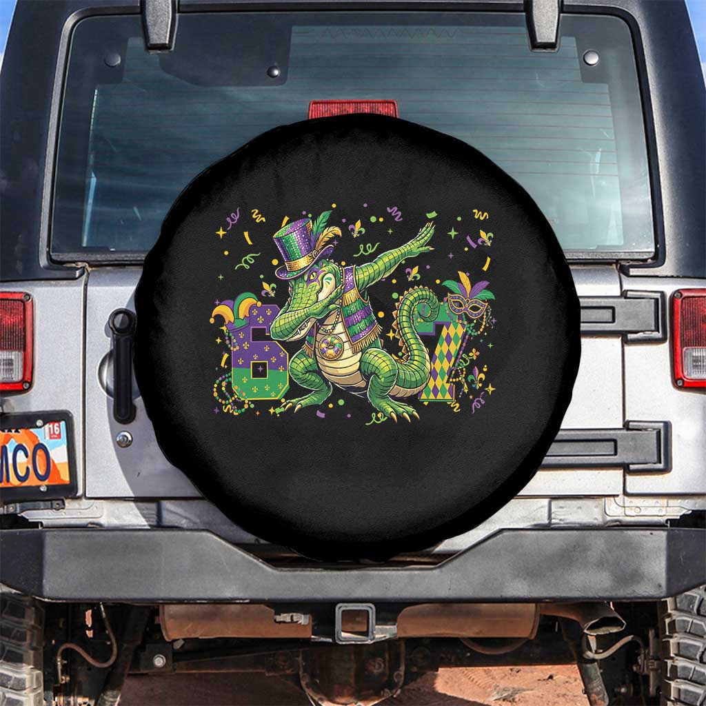 Funny Dabbing Alligator 67 Mardi Gras Six Seven Meme Spare Tire Cover