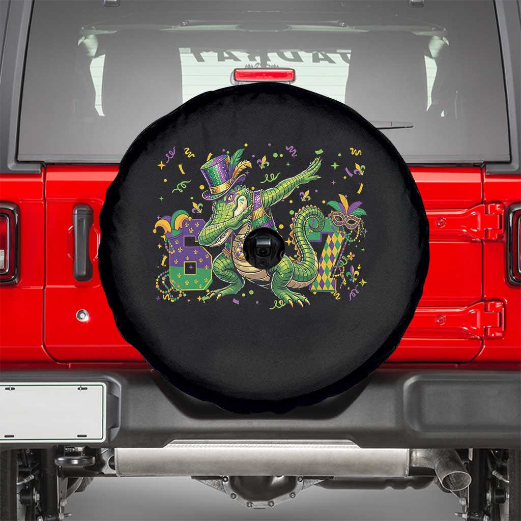 Funny Dabbing Alligator 67 Mardi Gras Six Seven Meme Spare Tire Cover