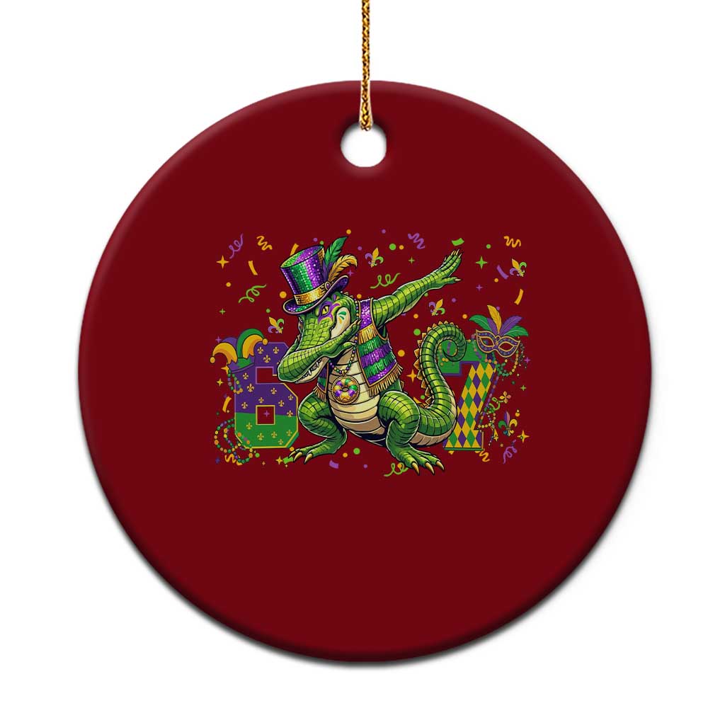 Funny Dabbing Alligator 67 Mardi Gras Six Seven Meme Ceramic Ornament