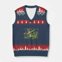 Funny Dabbing Alligator 67 Mardi Gras Six Seven Meme V-Neck Knit Sweater Vest