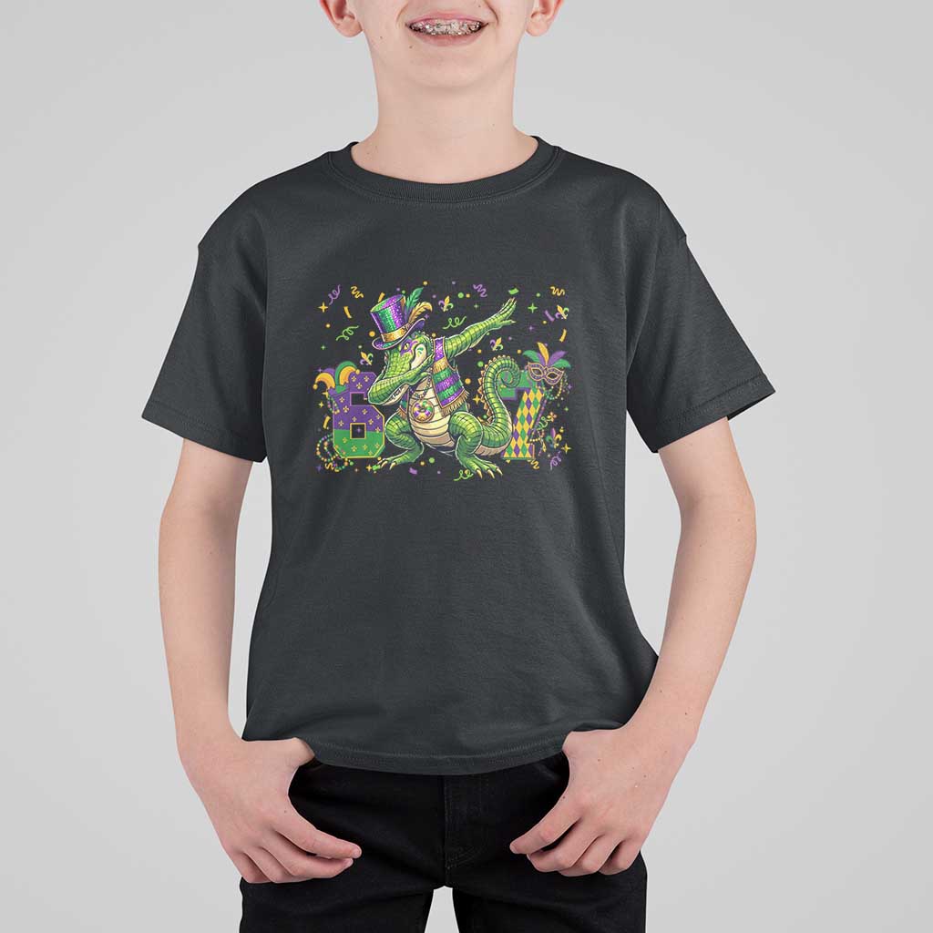 Funny Dabbing Alligator 67 Mardi Gras Six Seven Meme T Shirt For Kid