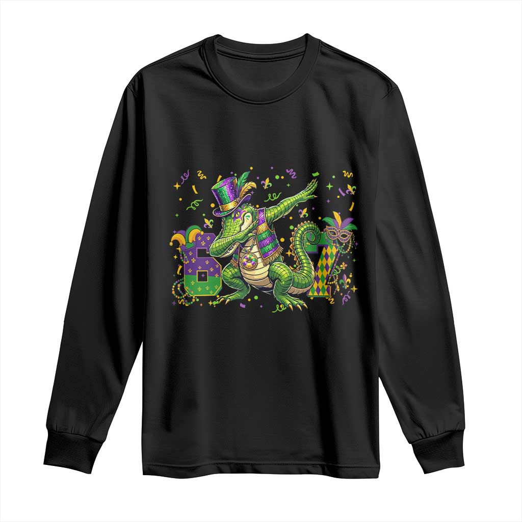 Funny Dabbing Alligator 67 Mardi Gras Six Seven Meme Long Sleeve Shirt