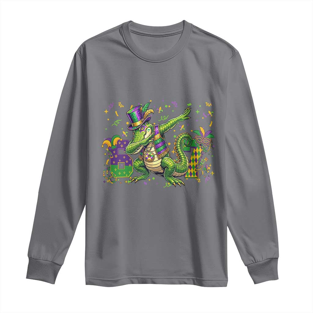 Funny Dabbing Alligator 67 Mardi Gras Six Seven Meme Long Sleeve Shirt