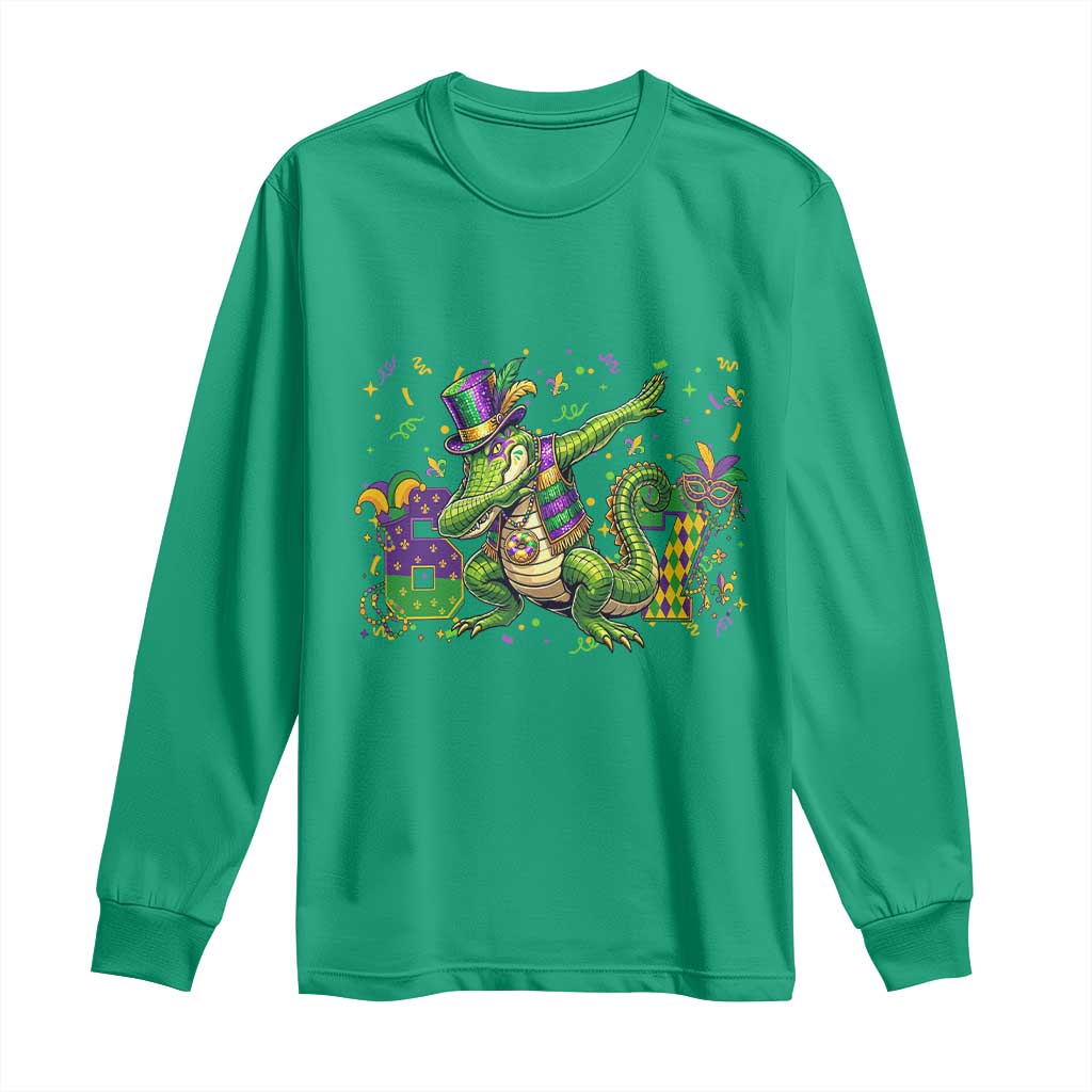 Funny Dabbing Alligator 67 Mardi Gras Six Seven Meme Long Sleeve Shirt