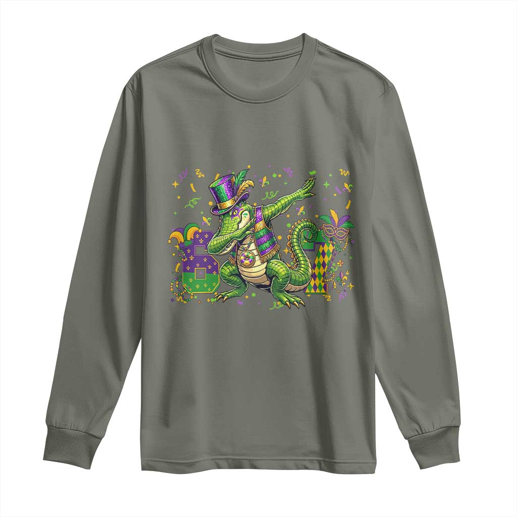 Funny Dabbing Alligator 67 Mardi Gras Six Seven Meme Long Sleeve Shirt