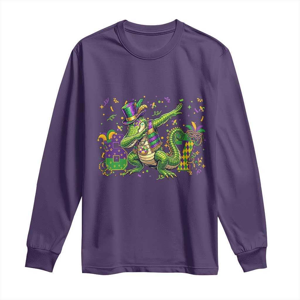 Funny Dabbing Alligator 67 Mardi Gras Six Seven Meme Long Sleeve Shirt