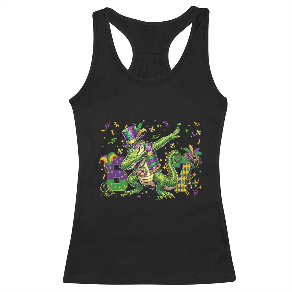 Funny Dabbing Alligator 67 Mardi Gras Six Seven Meme Racerback Tank Top