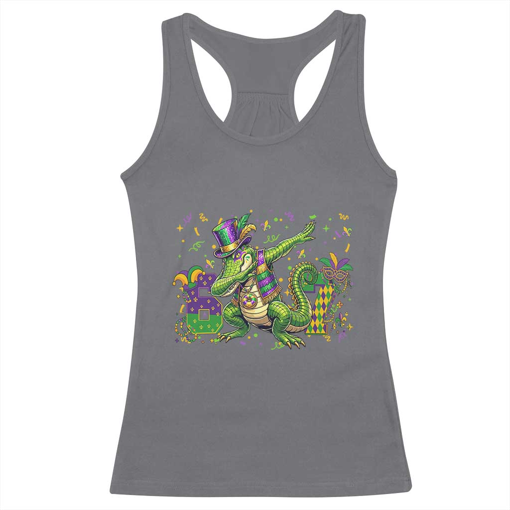 Funny Dabbing Alligator 67 Mardi Gras Six Seven Meme Racerback Tank Top