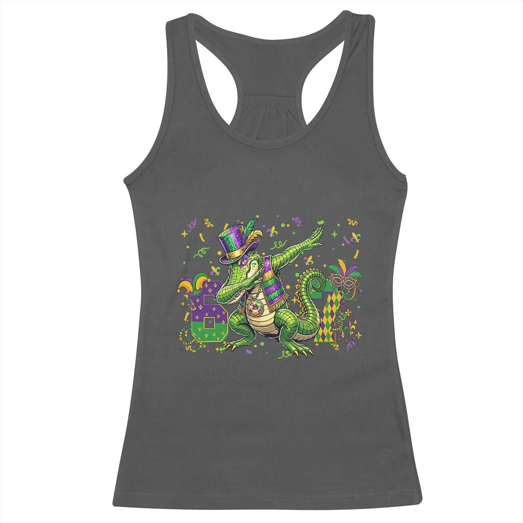 Funny Dabbing Alligator 67 Mardi Gras Six Seven Meme Racerback Tank Top