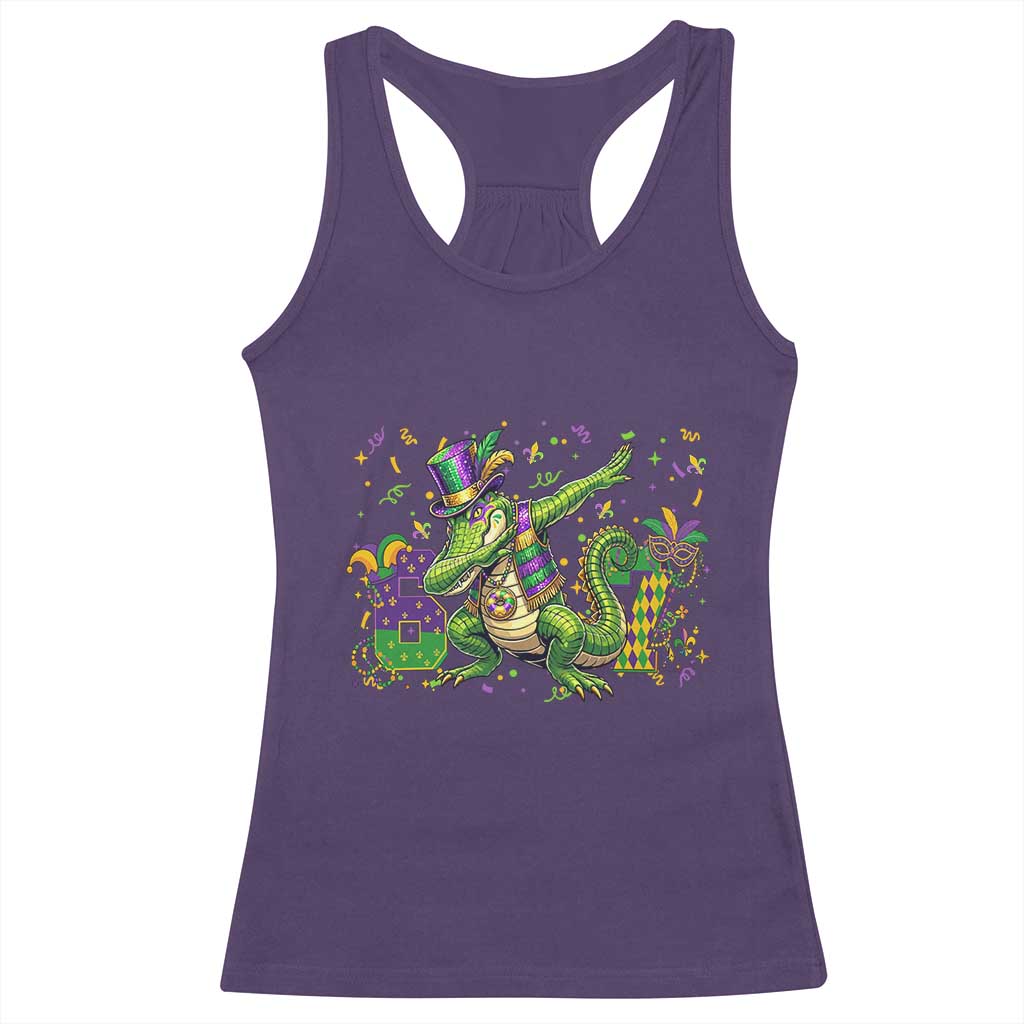 Funny Dabbing Alligator 67 Mardi Gras Six Seven Meme Racerback Tank Top