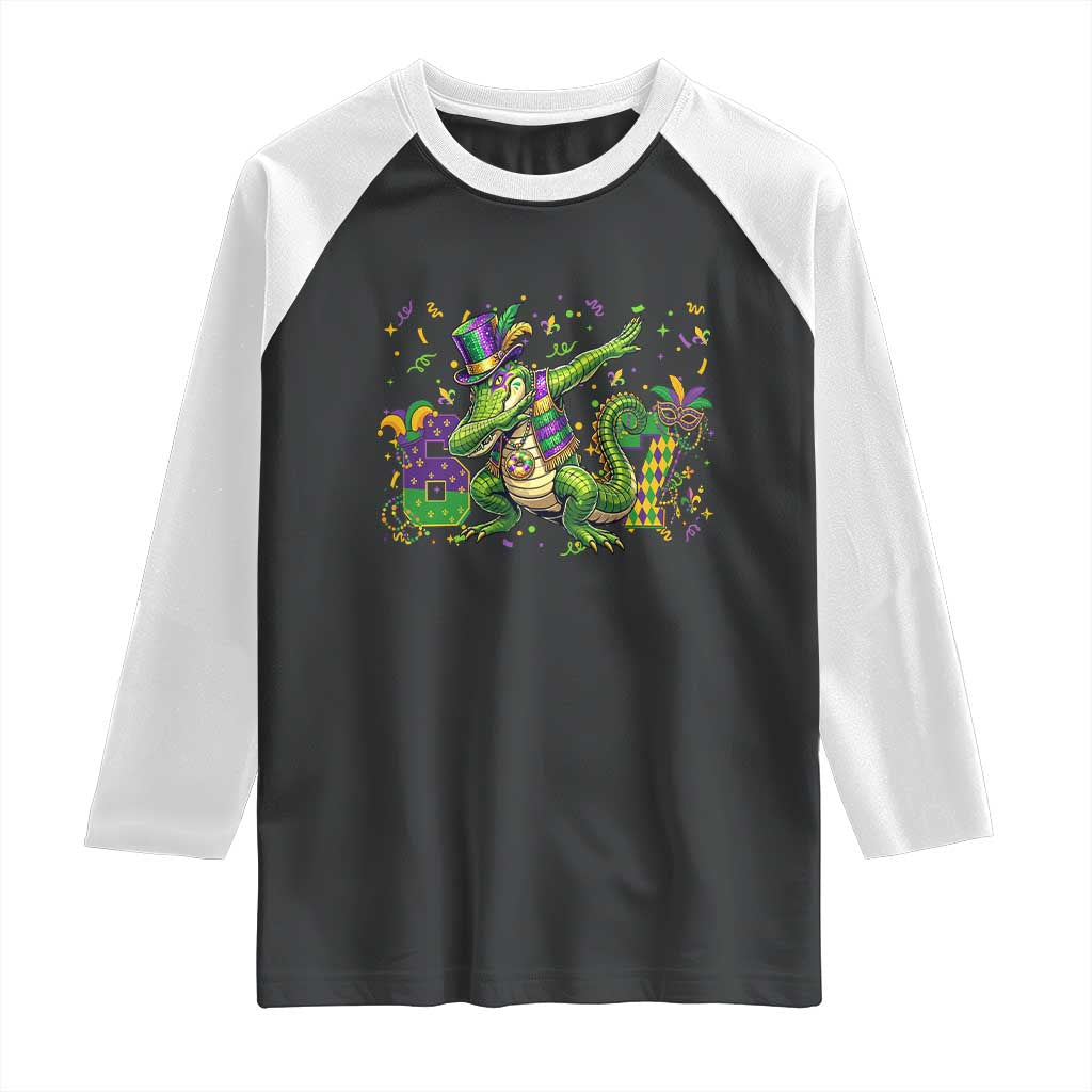 Funny Dabbing Alligator 67 Mardi Gras Six Seven Meme Raglan Shirt