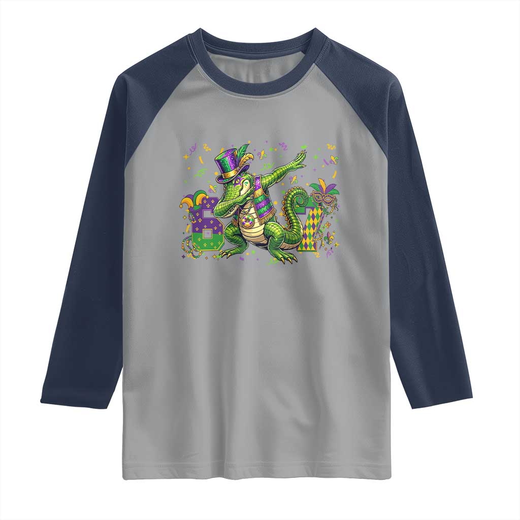 Funny Dabbing Alligator 67 Mardi Gras Six Seven Meme Raglan Shirt