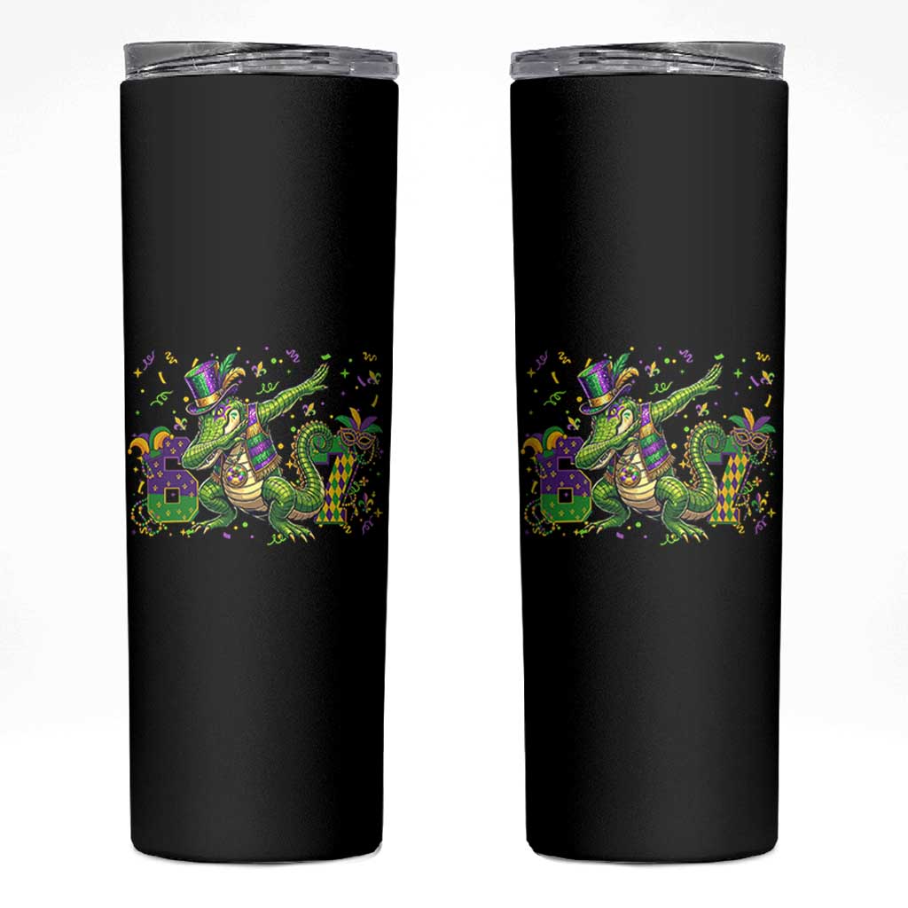 Funny Dabbing Alligator 67 Mardi Gras Six Seven Meme Skinny Tumbler