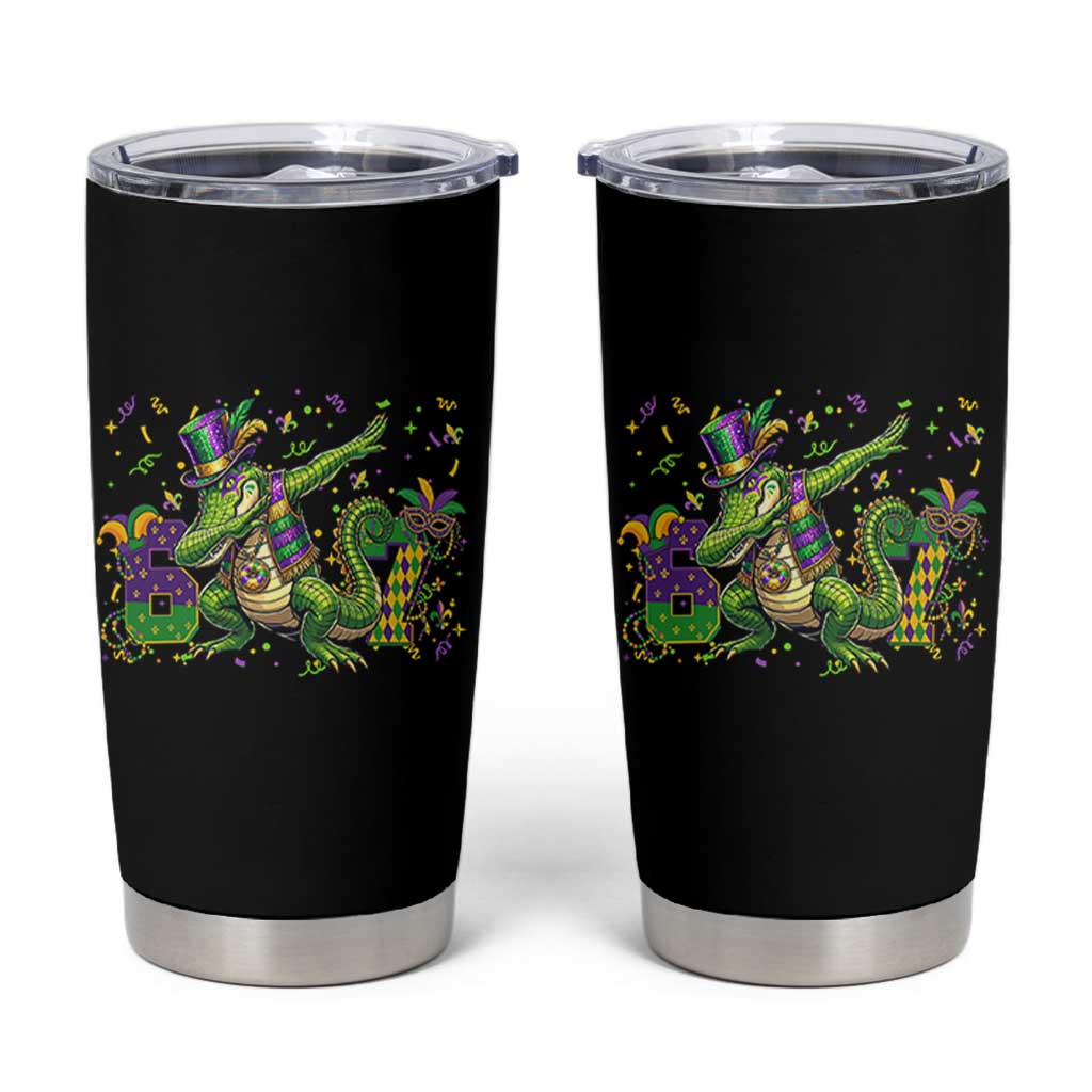 Funny Dabbing Alligator 67 Mardi Gras Six Seven Meme Tumbler Cup