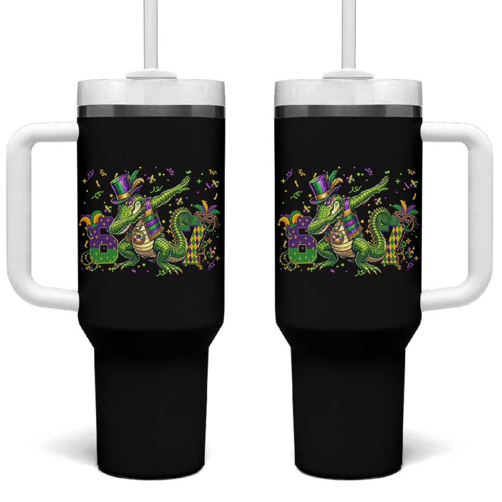 Funny Dabbing Alligator 67 Mardi Gras Six Seven Meme Tumbler With Handle
