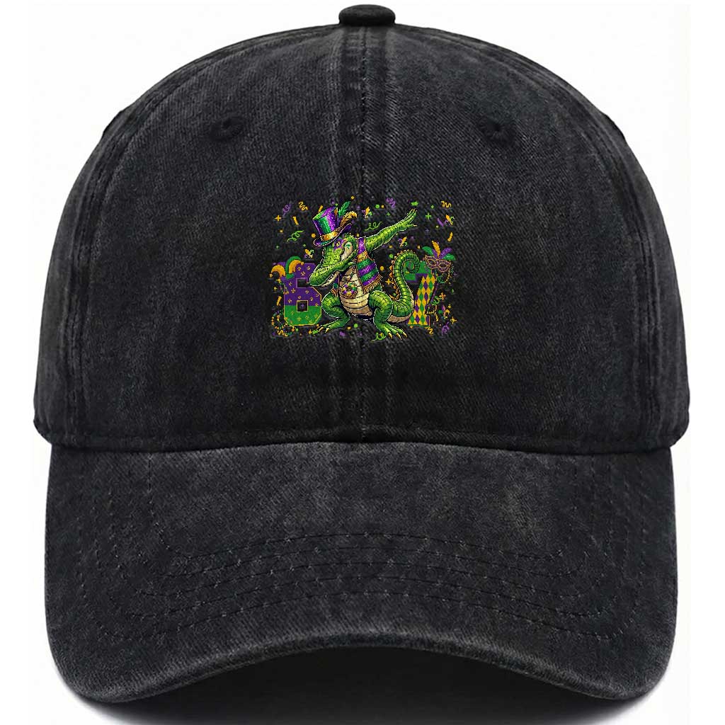 Funny Dabbing Alligator 67 Mardi Gras Six Seven Meme Washed Cotton Baseball Cap
