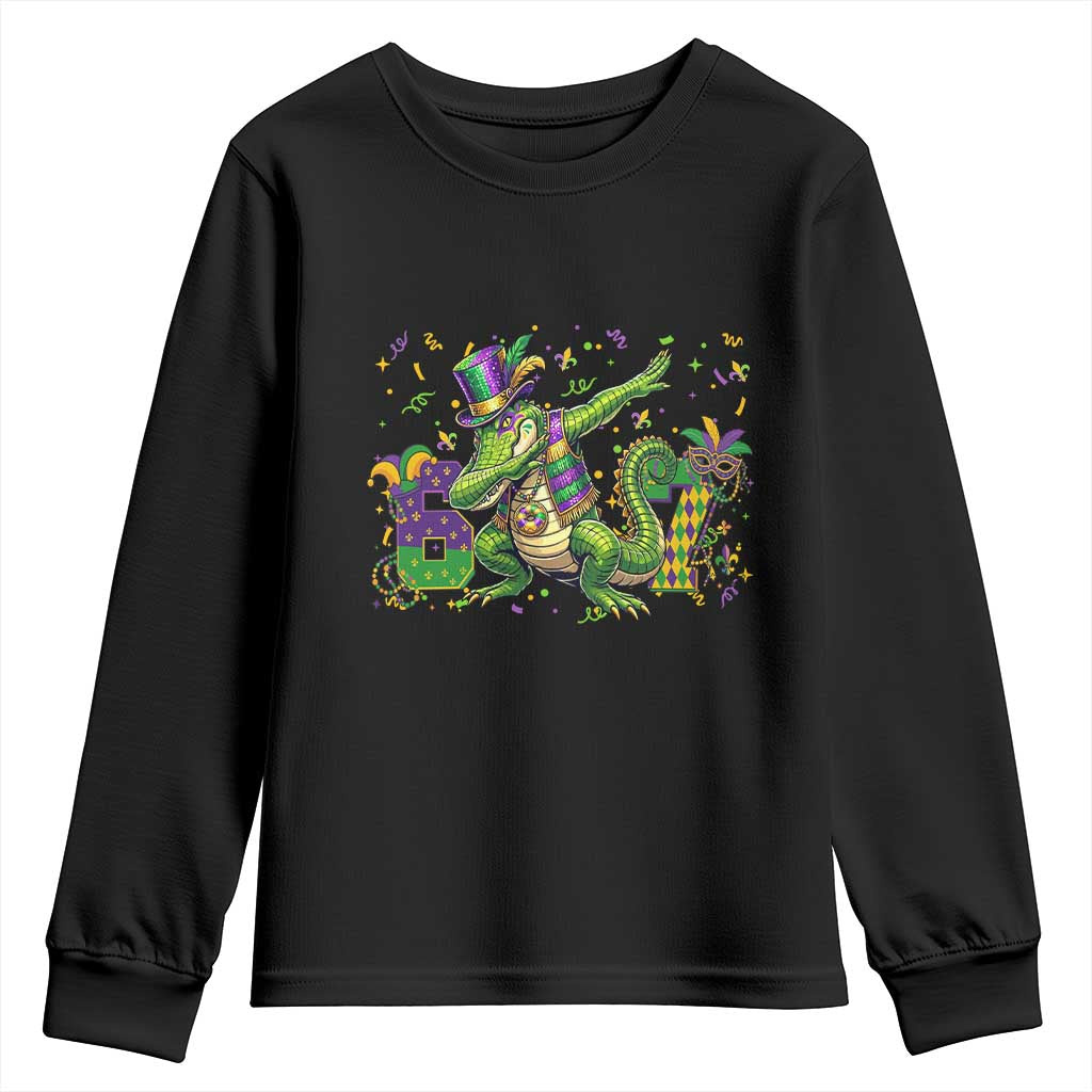 Funny Dabbing Alligator 67 Mardi Gras Six Seven Meme Youth Sweatshirt